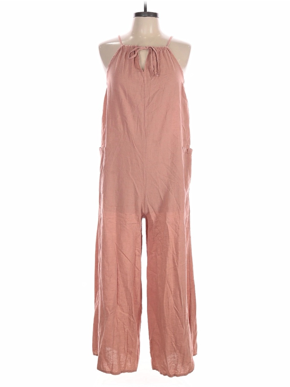 Cristina Vergani Linen Wide-Leg Halter Jumpsuit in Dusty Rose